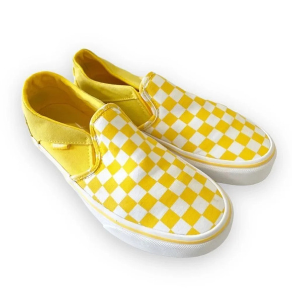 Vans Classic Canvas Slip-on Sneakers Yellow‎ Checkerboard Women’s Size 7 Spring - Picture 1 of 15